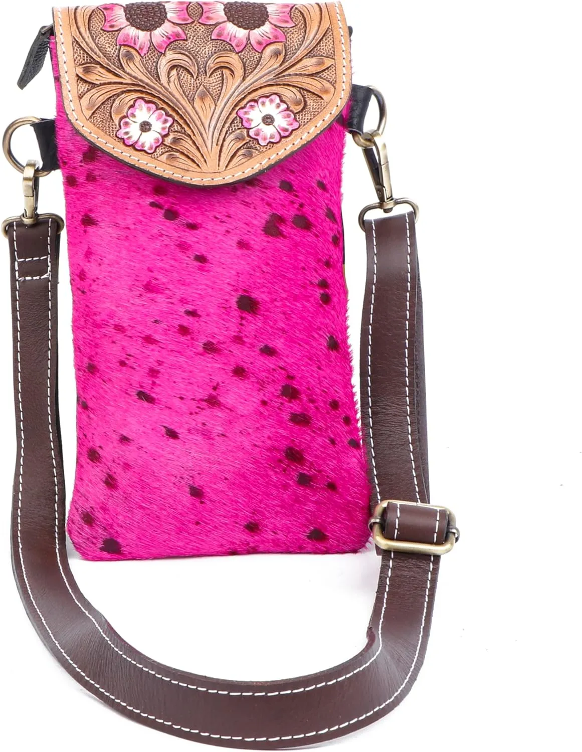 Western Handmade Genuine Leather Sling Bag | Handcrafted Compact Crossbody Bag with Adjustable Strap | Durable and Stylish with Hand-Tooled Design | Ideal for Daily Use, Travel, and Outdoor Adventures