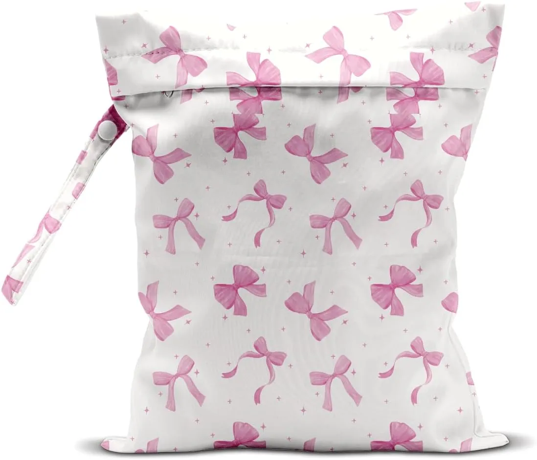 Wet Bag for Swimsuit Pool Travel Baby Cloth Diapers Dirty Yoga Gym Clothes Beach Bags Summer Gifts for Women Men Beach Vacation Essentials Pink Bow Waterproof Wet Dry Bag Travel Laundry Bags