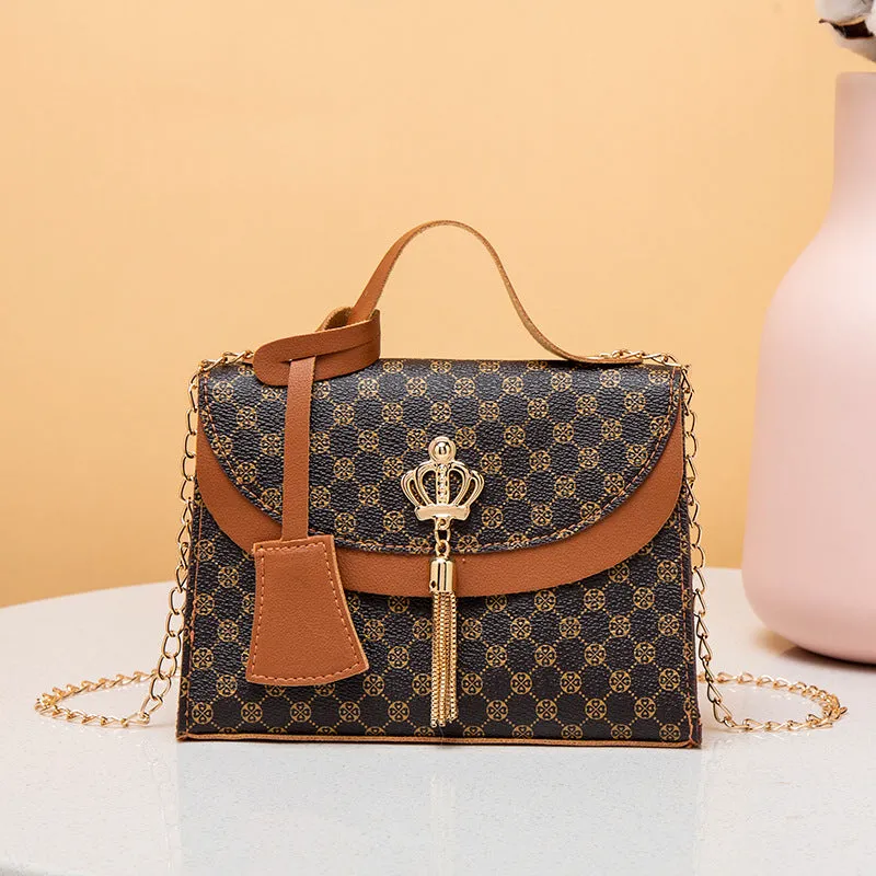 Wholesale Shoulder Bags Hoop contrast crown fringed shoulder bag JDC-SD-OuFY001