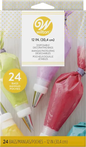 Wilton 12-Inch Disposable Decorating Bags for Piping and Decorating with Assorted Icings, Flexible and Microwave-Safe, Bags Only (24-Count), White