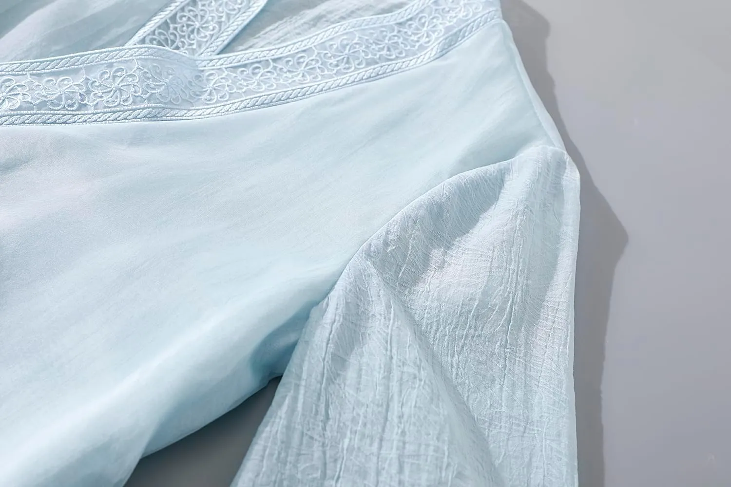 Women Chinese Style Embroidery Cardigan Dress Tie V Neck Summer Hanfu Dress Elegant Thin Mid Length Coat