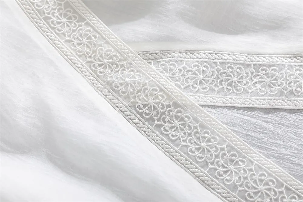 Women Chinese Style Embroidery Cardigan Dress Tie V Neck Summer Hanfu Dress Elegant Thin Mid Length Coat