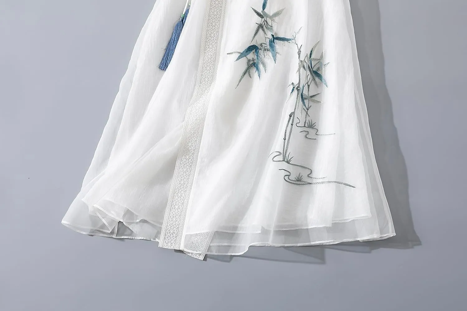 Women Chinese Style Embroidery Cardigan Dress Tie V Neck Summer Hanfu Dress Elegant Thin Mid Length Coat
