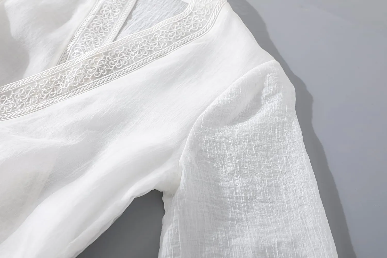 Women Chinese Style Embroidery Cardigan Dress Tie V Neck Summer Hanfu Dress Elegant Thin Mid Length Coat