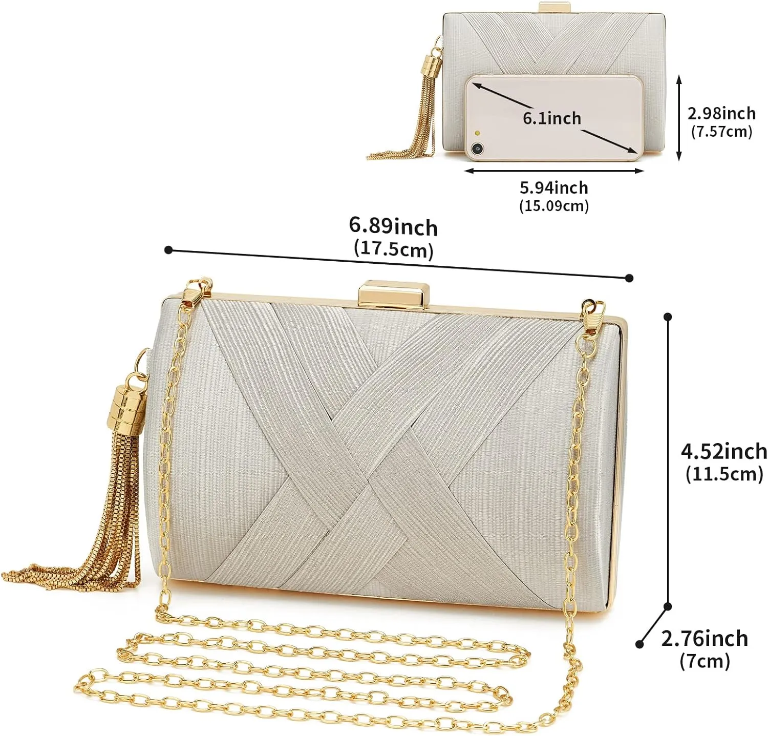 Women Clutch Bag Evening bag Fringed Evening Handbag,Lady Party Wedding Clutch Purse Chain Shoulder Cross Body Bag