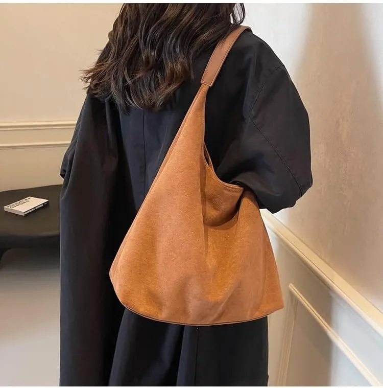 Women Hobo Bags Slouchy Bag Suede Purse Suede Tote Bag Large Brown Tote Handbag for Travel Shopping Work