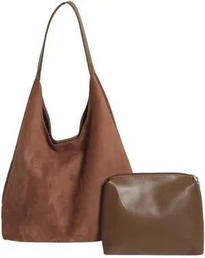Women Hobo Bags Slouchy Bag Suede Purse Suede Tote Bag Large Brown Tote Handbag for Travel Shopping Work