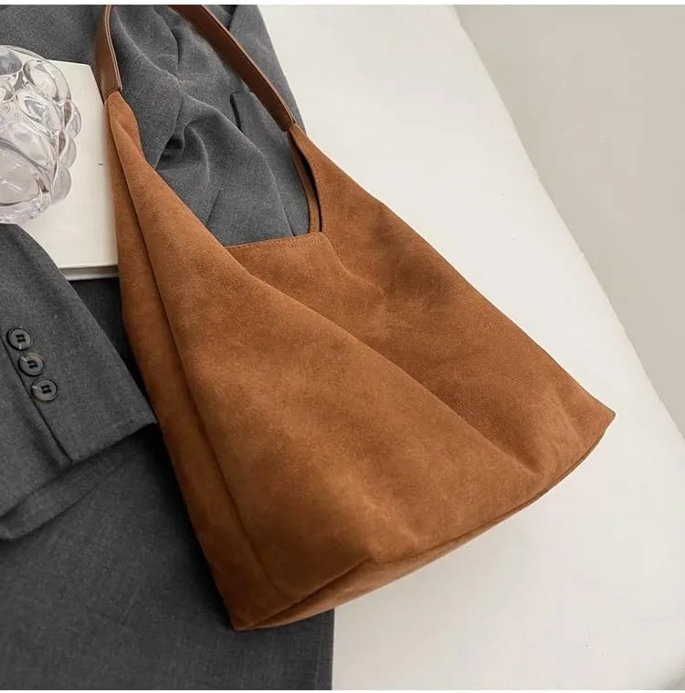 Women Hobo Bags Slouchy Bag Suede Purse Suede Tote Bag Large Brown Tote Handbag for Travel Shopping Work