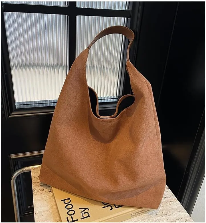 Women Hobo Bags Slouchy Bag Suede Purse Suede Tote Bag Large Brown Tote Handbag for Travel Shopping Work