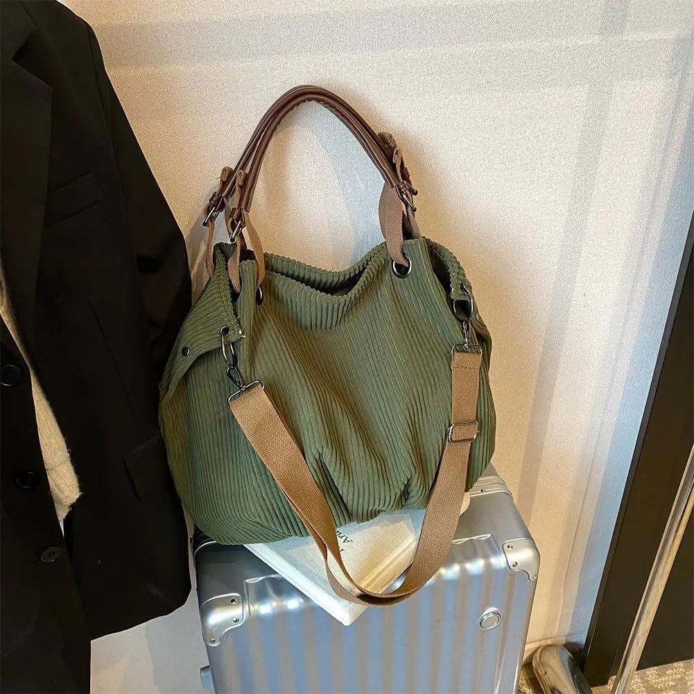 Women Slouchy Tote Handbag Large Capacity Stylish Crossbody Bag Detachable Long Strap Daily Commuting Bag Zipper