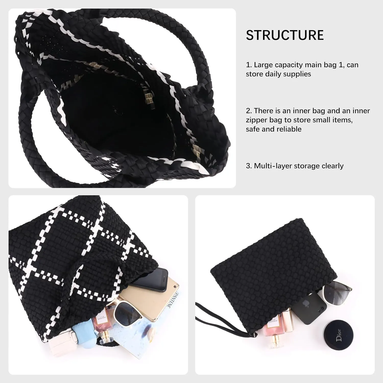 Women Tote Bag Large Neoprene Tote Bag Fashion Woven Bag Neoprene Tote Handbag Roomy Shoulder Bags for Beach, Gym