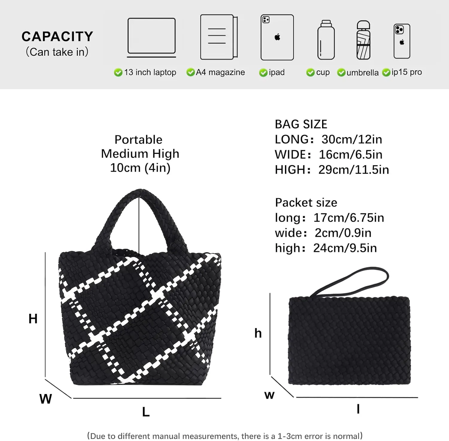 Women Tote Bag Large Neoprene Tote Bag Fashion Woven Bag Neoprene Tote Handbag Roomy Shoulder Bags for Beach, Gym