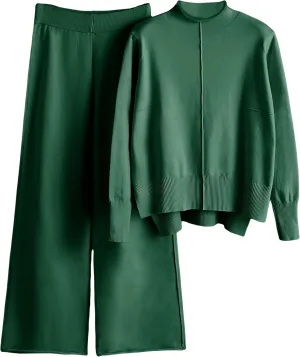 Women's 2 Piece Outfits Sweatsuit Mock Neck Pullover Top Wide Leg Pants Tracksuit Lounge Sets