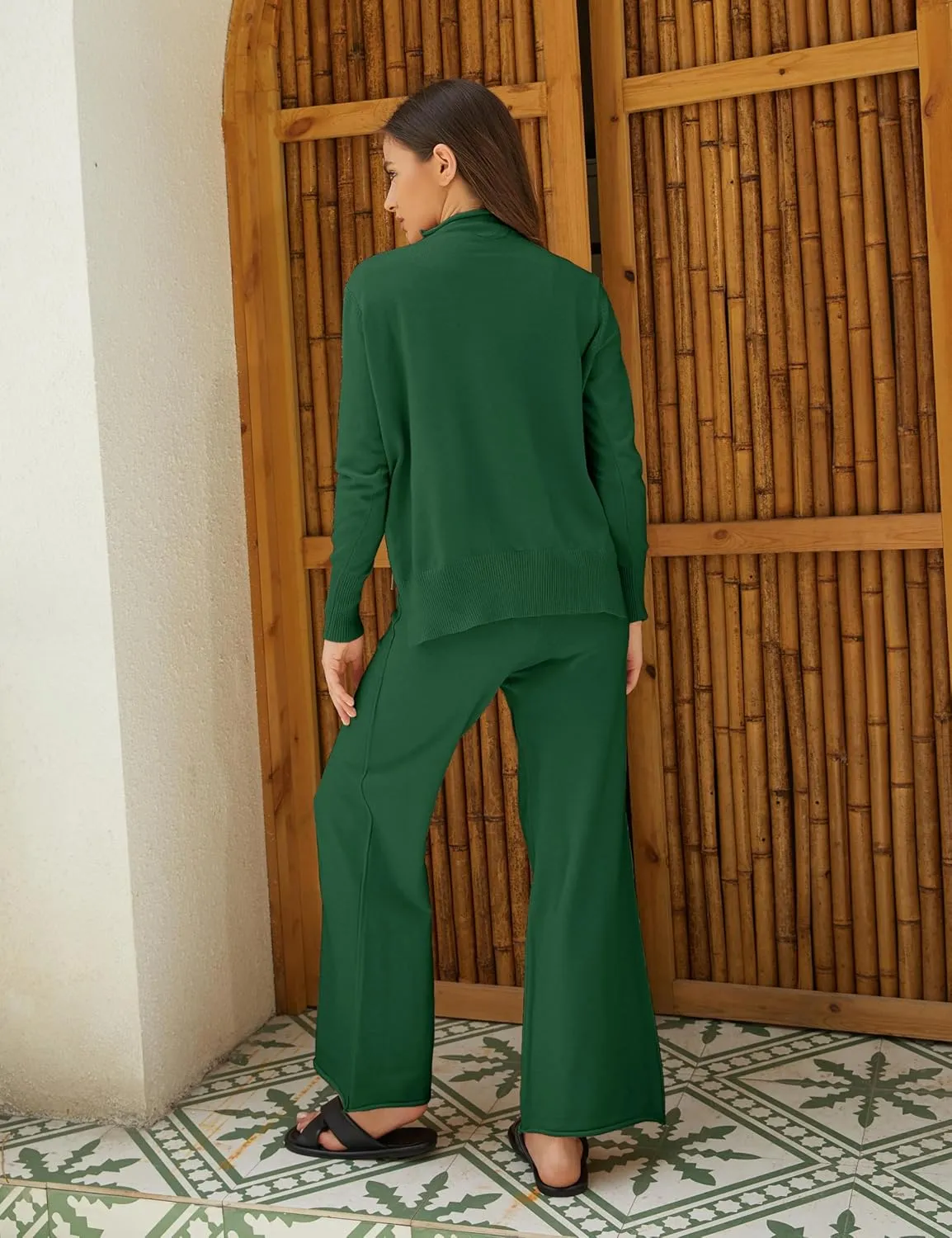 Women's 2 Piece Outfits Sweatsuit Mock Neck Pullover Top Wide Leg Pants Tracksuit Lounge Sets