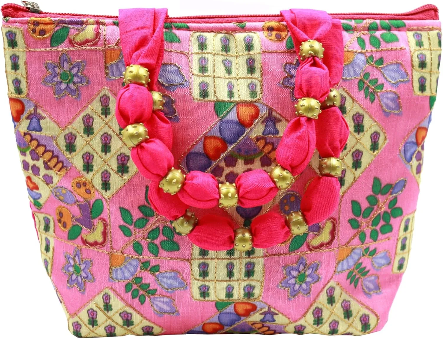 Womens Designer Embroidery Handbag Handmade Satin Bags for Wedding Party Fancy Purse with Top Handle
