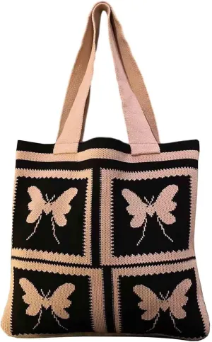 Women's knitted handbag, Butterfly shoulder bag, cute wool woven bag Crochet tote bag Hobo Bags