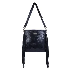 Women's Leather Fringed Crossbody In Silver Black Polka Dots