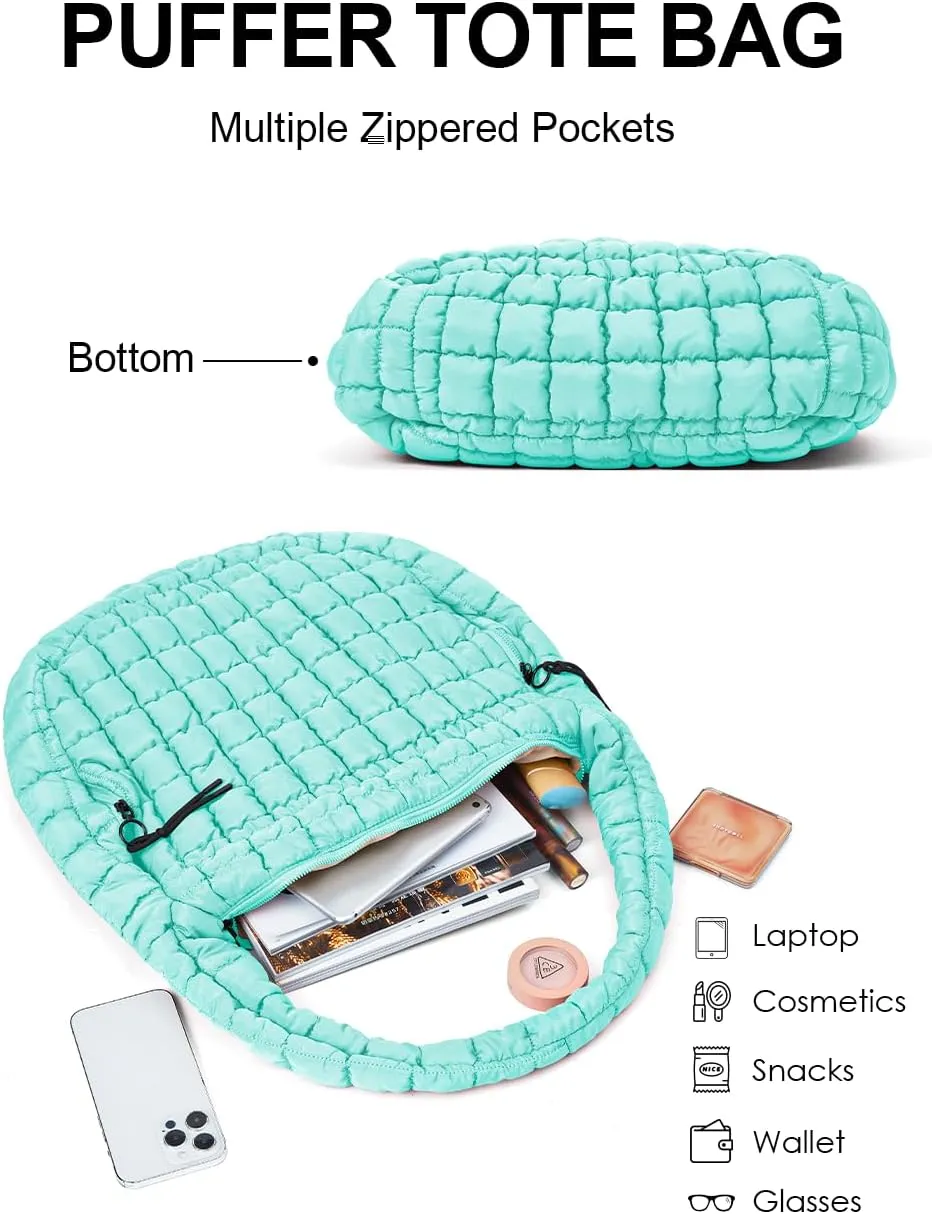 Womens' Lightweight Quilted Carryall GYM Tote Bag Puffer Crossbody Bag Soft Puffy Boho Handbags Big Capacity Purse