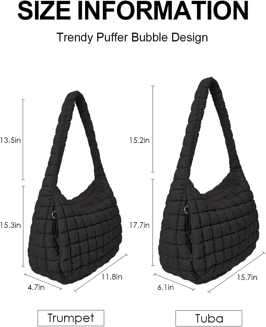 Womens' Lightweight Quilted Carryall GYM Tote Bag Puffer Crossbody Bag Soft Puffy Boho Handbags Big Capacity Purse