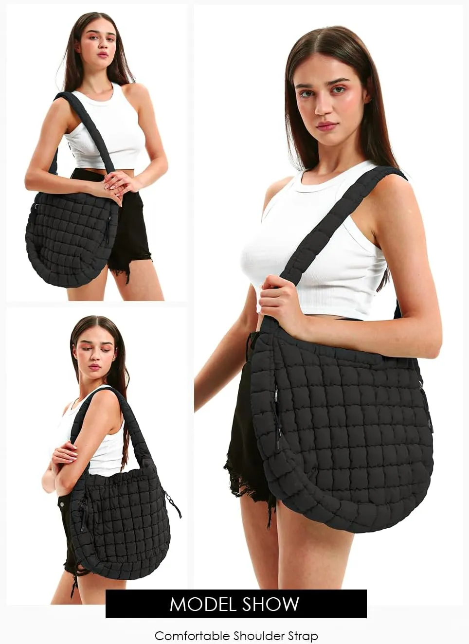 Womens' Lightweight Quilted Carryall GYM Tote Bag Puffer Crossbody Bag Soft Puffy Boho Handbags Big Capacity Purse
