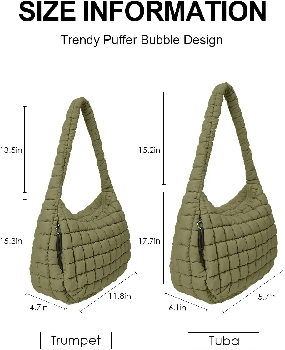 Womens' Lightweight Quilted Carryall GYM Tote Bag Puffer Crossbody Bag Soft Puffy Boho Handbags Big Capacity Purse