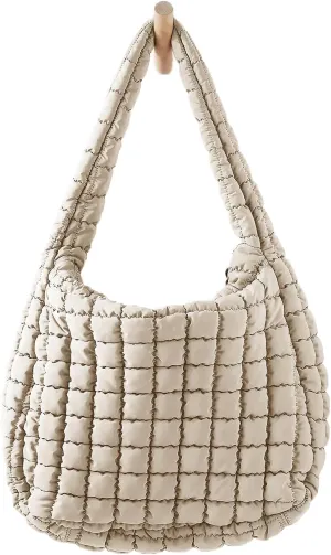 Womens' Lightweight Quilted Carryall GYM Tote Bag Puffer Crossbody Bag Soft Puffy Boho Handbags Big Capacity Purse