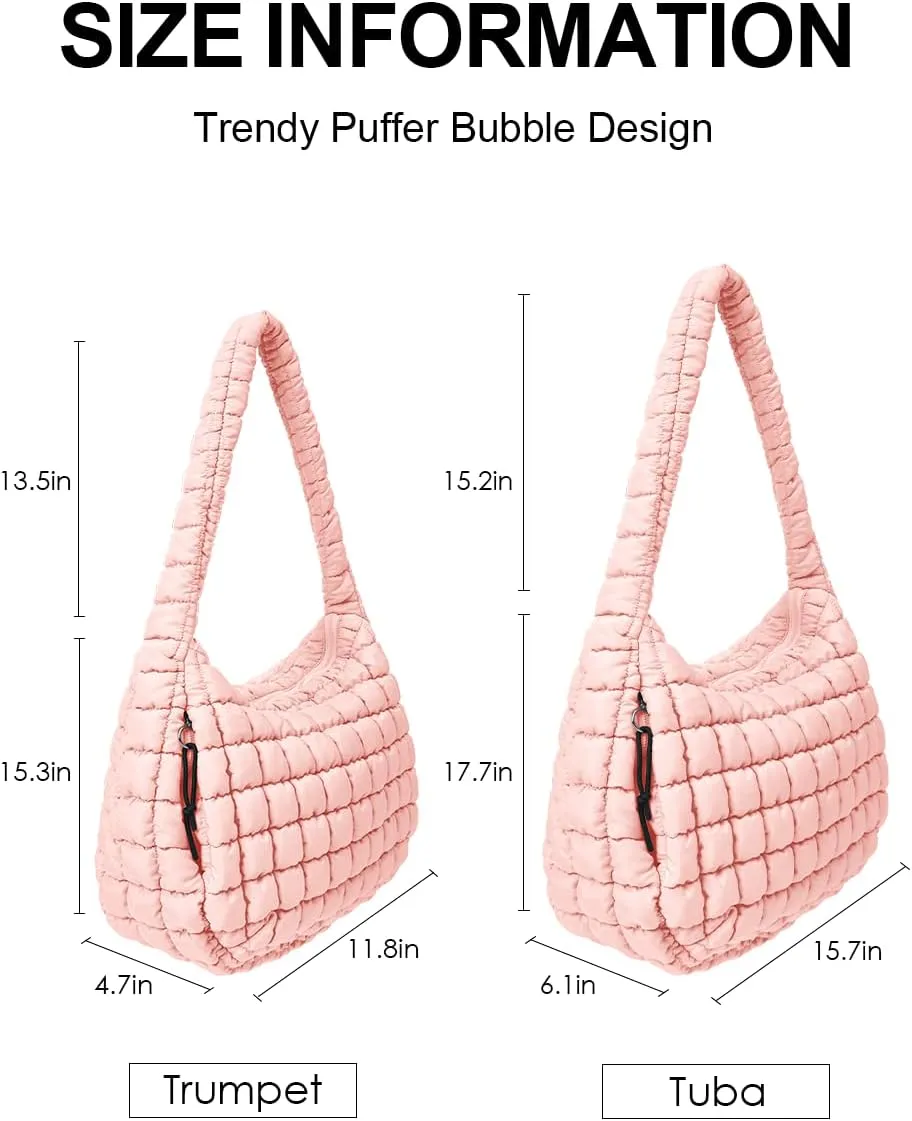 Womens' Lightweight Quilted Carryall GYM Tote Bag Puffer Crossbody Bag Soft Puffy Boho Handbags Big Capacity Purse