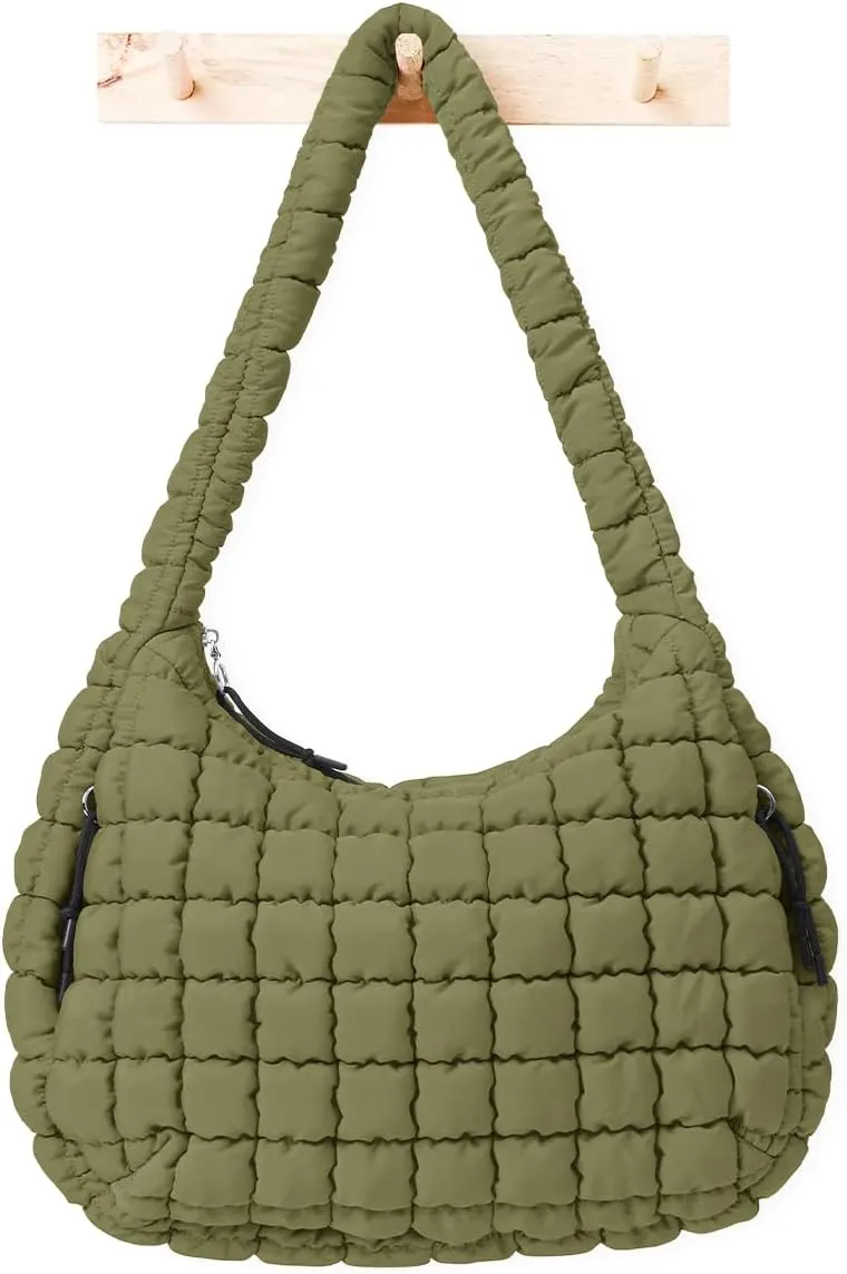 Womens' Lightweight Quilted Carryall GYM Tote Bag Puffer Crossbody Bag Soft Puffy Boho Handbags Big Capacity Purse