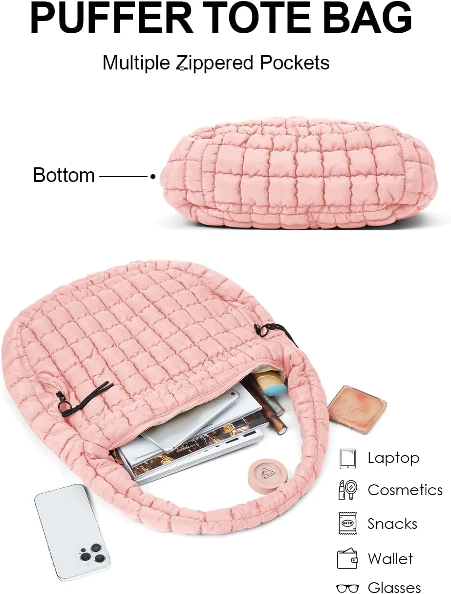 Womens' Lightweight Quilted Carryall GYM Tote Bag Puffer Crossbody Bag Soft Puffy Boho Handbags Big Capacity Purse