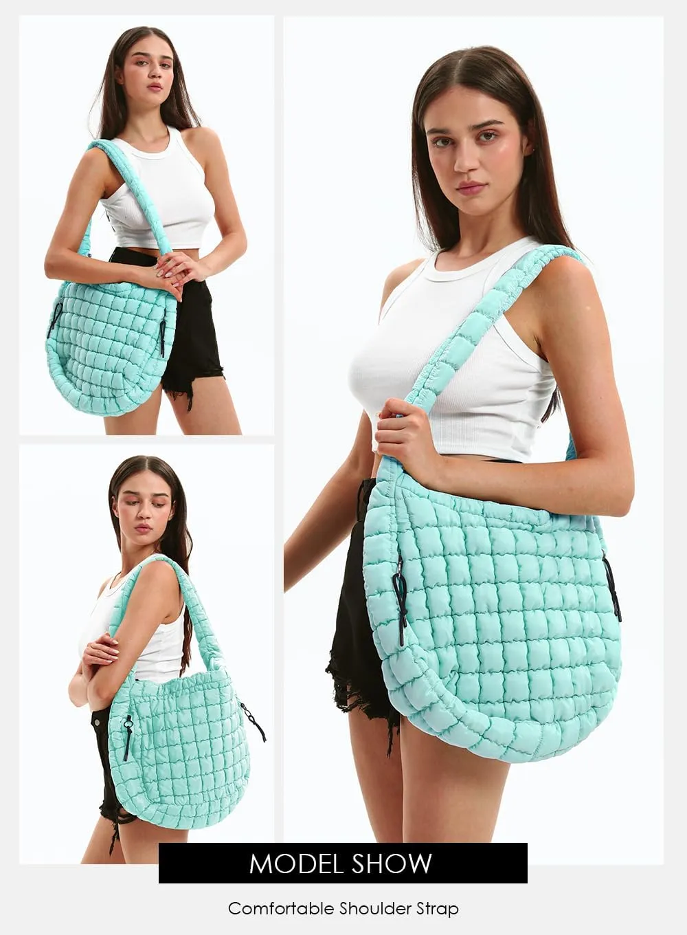 Womens' Lightweight Quilted Carryall GYM Tote Bag Puffer Crossbody Bag Soft Puffy Boho Handbags Big Capacity Purse