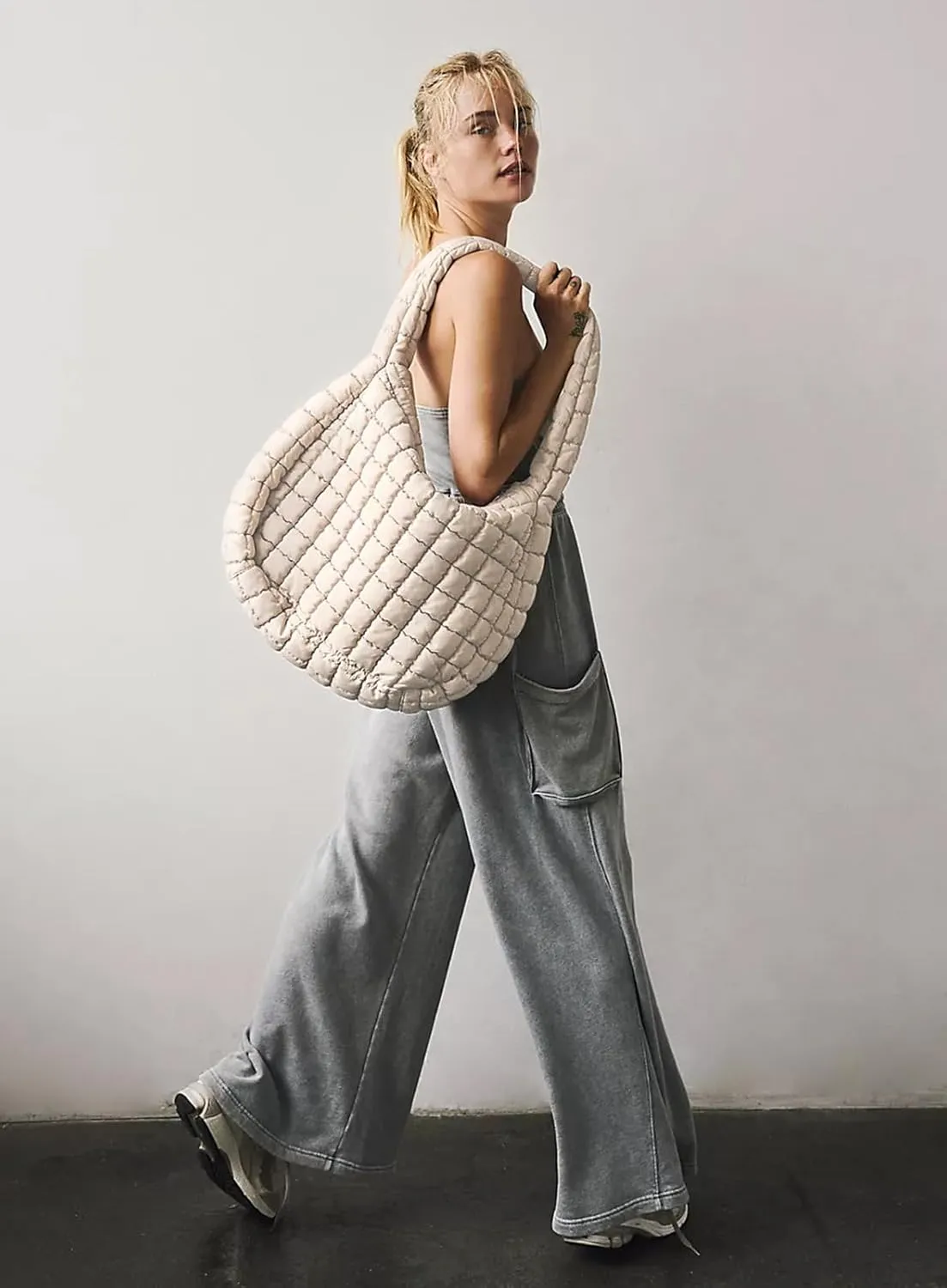 Womens' Lightweight Quilted Carryall GYM Tote Bag Puffer Crossbody Bag Soft Puffy Boho Handbags Big Capacity Purse