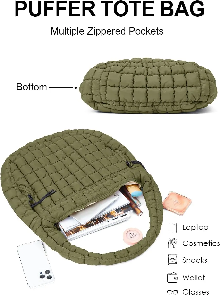 Womens' Lightweight Quilted Carryall GYM Tote Bag Puffer Crossbody Bag Soft Puffy Boho Handbags Big Capacity Purse