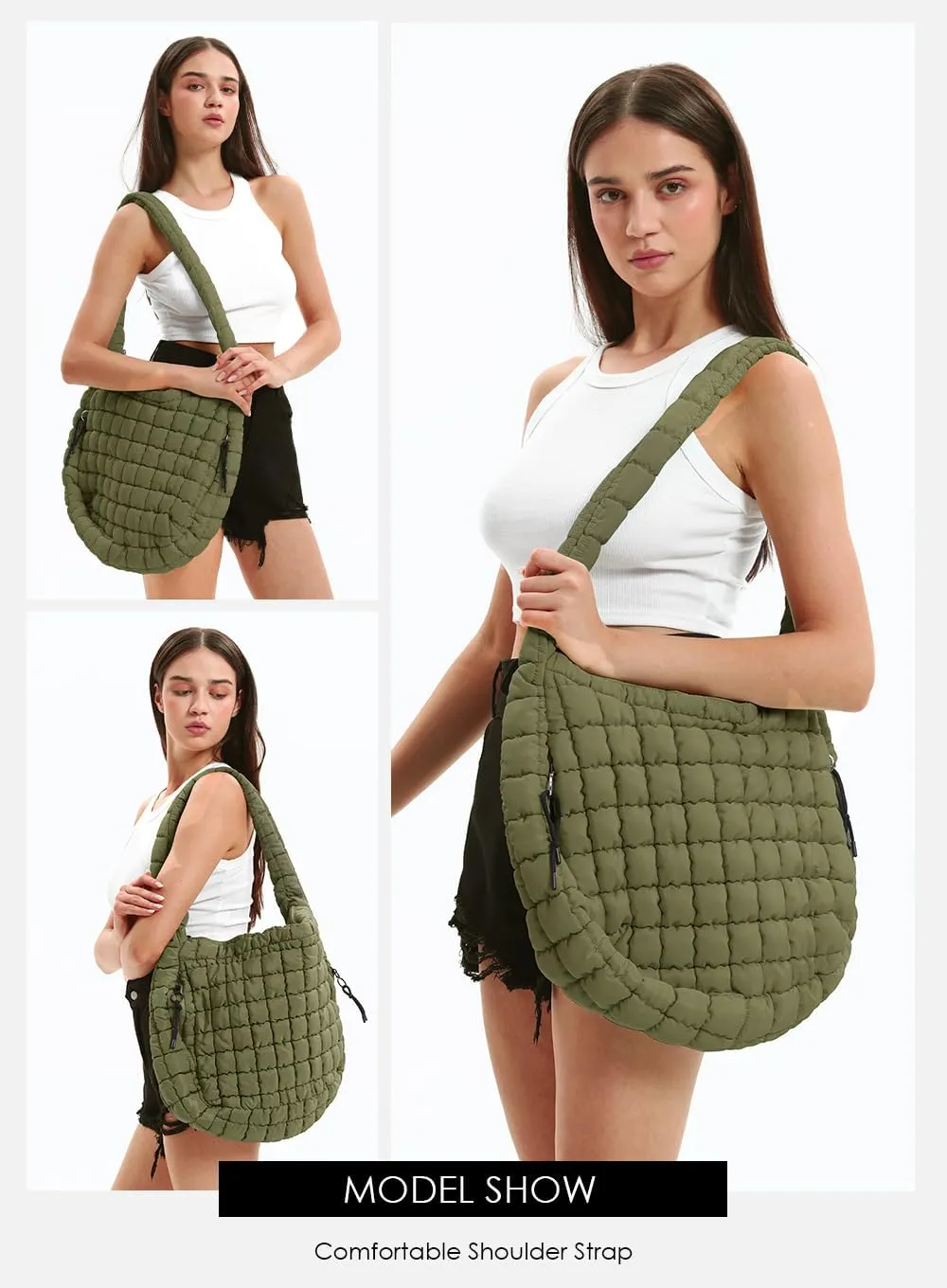 Womens' Lightweight Quilted Carryall GYM Tote Bag Puffer Crossbody Bag Soft Puffy Boho Handbags Big Capacity Purse