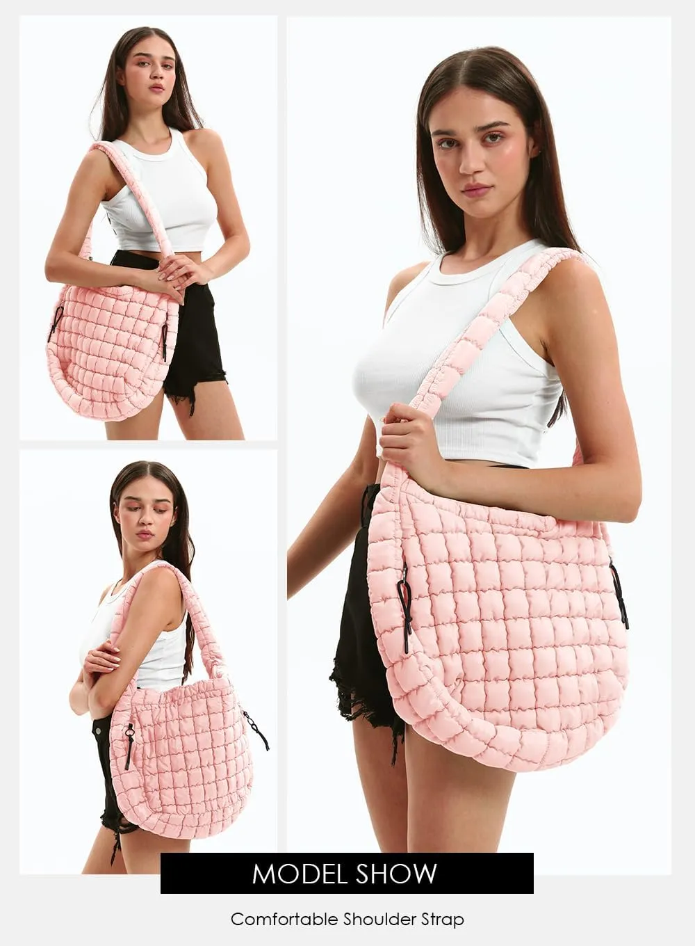 Womens' Lightweight Quilted Carryall GYM Tote Bag Puffer Crossbody Bag Soft Puffy Boho Handbags Big Capacity Purse