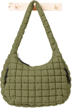 Womens' Lightweight Quilted Carryall GYM Tote Bag Puffer Crossbody Bag Soft Puffy Boho Handbags Big Capacity Purse