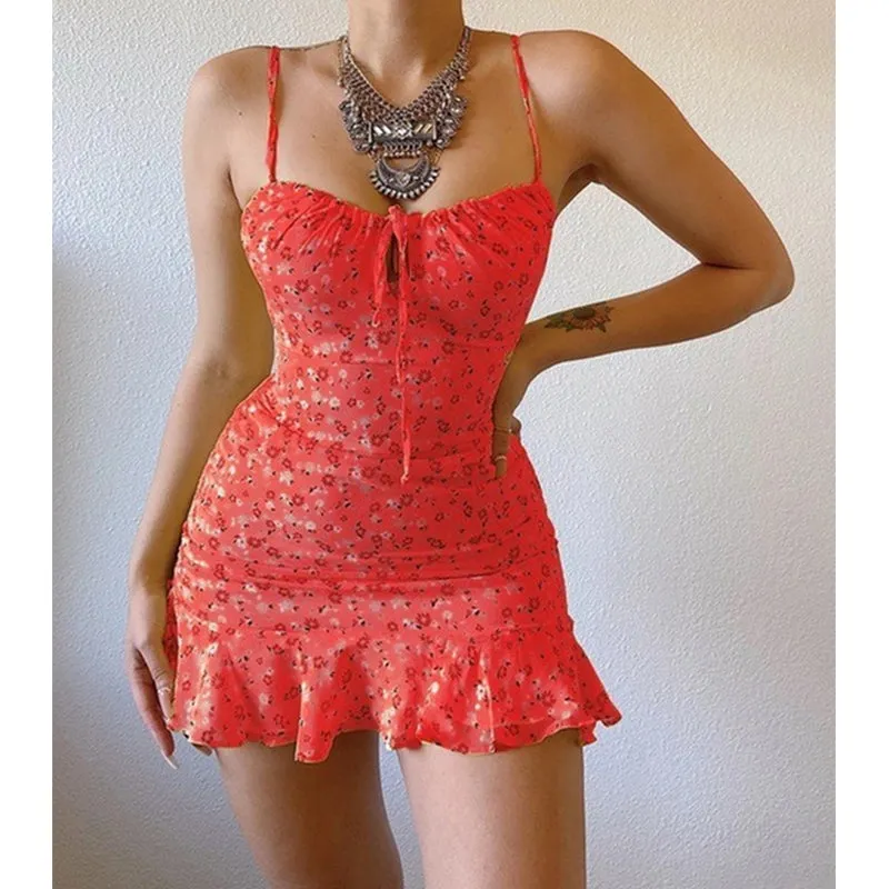 Women's Sexy Floral Lace Up Plus Size Bodycon Strappy Dress