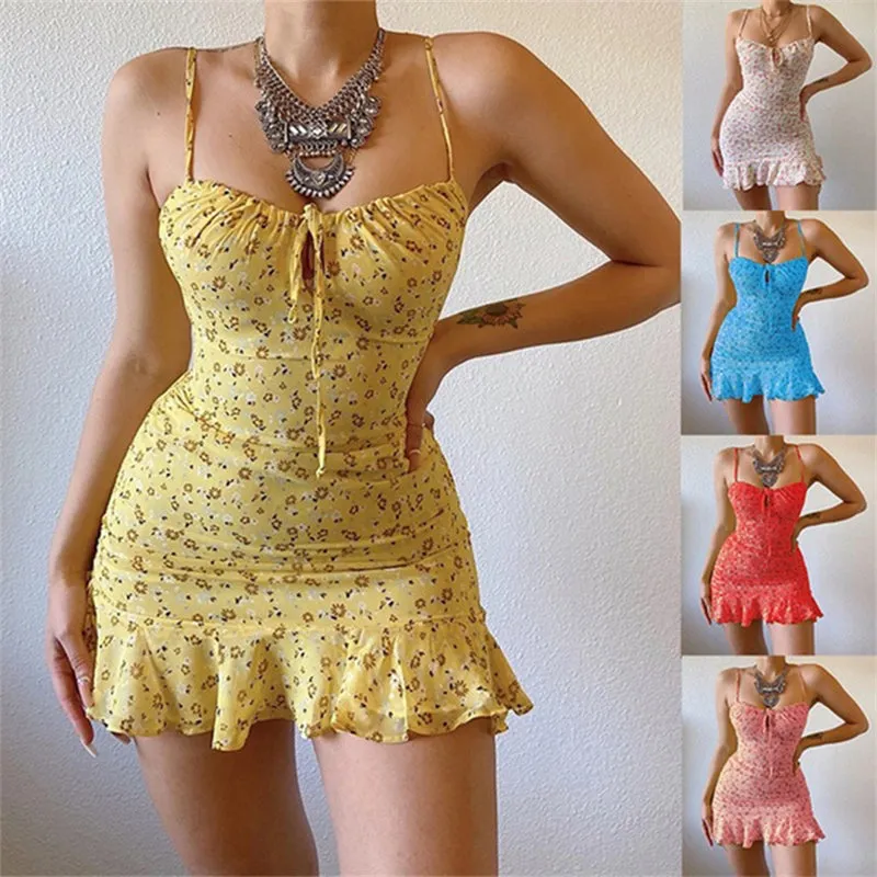Women's Sexy Floral Lace Up Plus Size Bodycon Strappy Dress