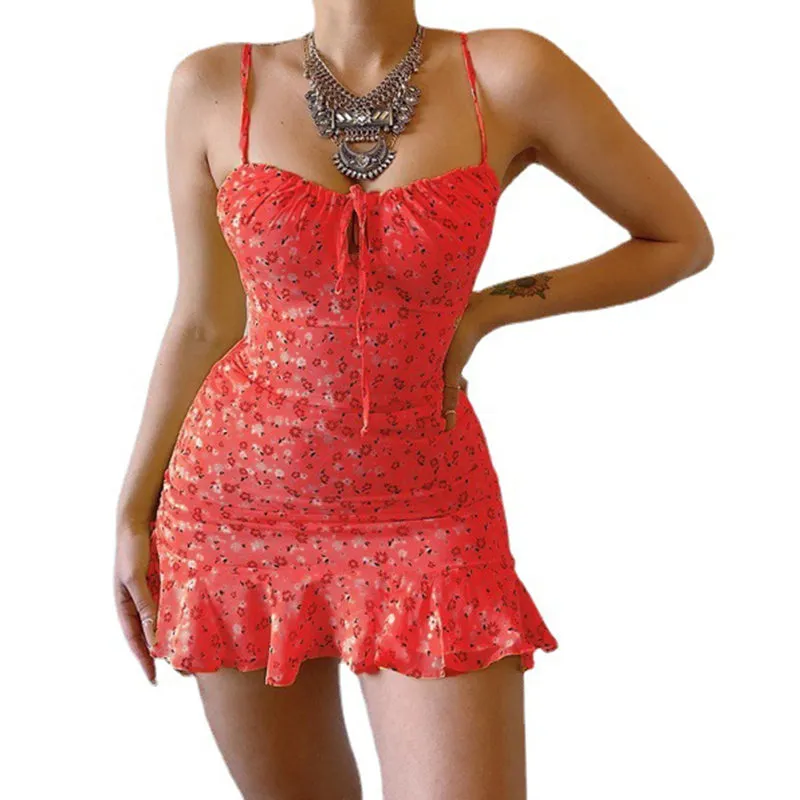 Women's Sexy Floral Lace Up Plus Size Bodycon Strappy Dress