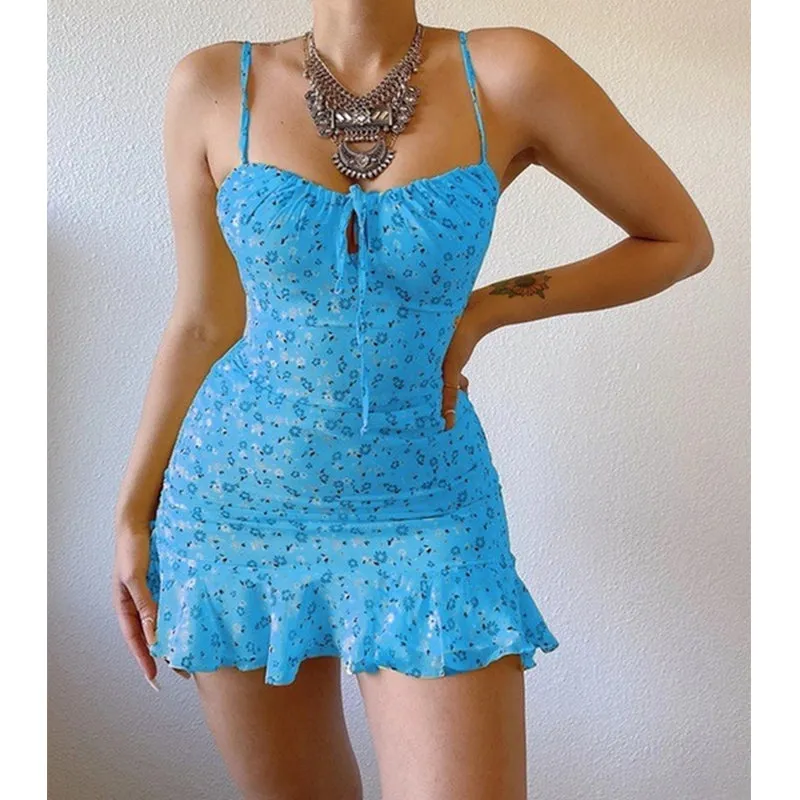 Women's Sexy Floral Lace Up Plus Size Bodycon Strappy Dress
