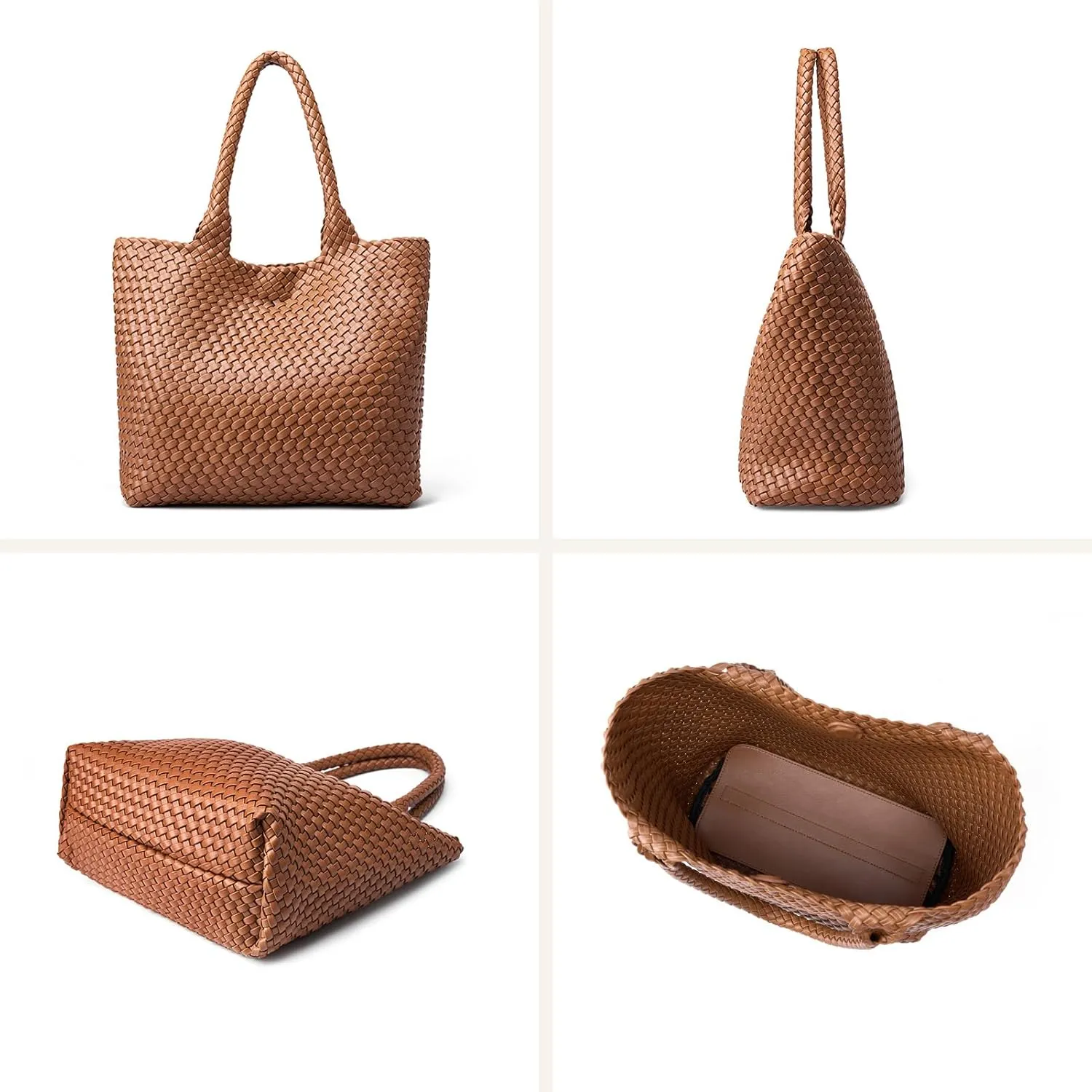 Woven Leather Handbag - Large Tote Bag for Women - Fashion Vegan Leather Tote