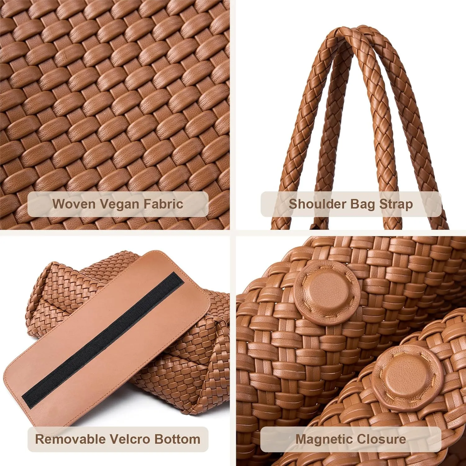 Woven Leather Handbag - Large Tote Bag for Women - Fashion Vegan Leather Tote