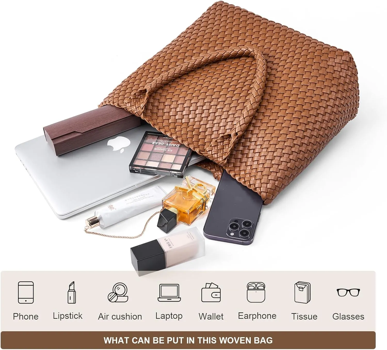 Woven Leather Handbag - Large Tote Bag for Women - Fashion Vegan Leather Tote