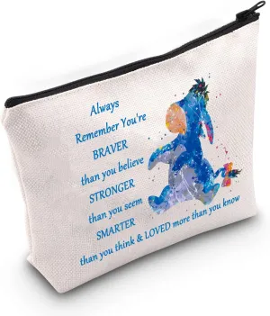 WZMPA Donkey Cosmetic Makeup Bag Movie Fans Gifts You Are Braver Stronger Smarter Than You Think Makeup Zipper Pouch Bag Cartoon Merchandise