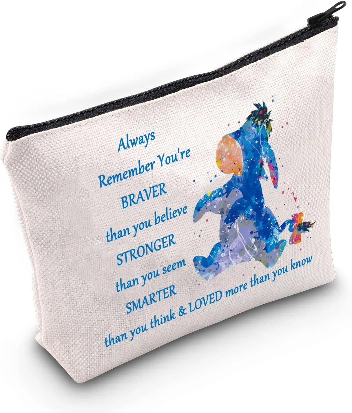 WZMPA Donkey Cosmetic Makeup Bag Movie Fans Gifts You Are Braver Stronger Smarter Than You Think Makeup Zipper Pouch Bag Cartoon Merchandise