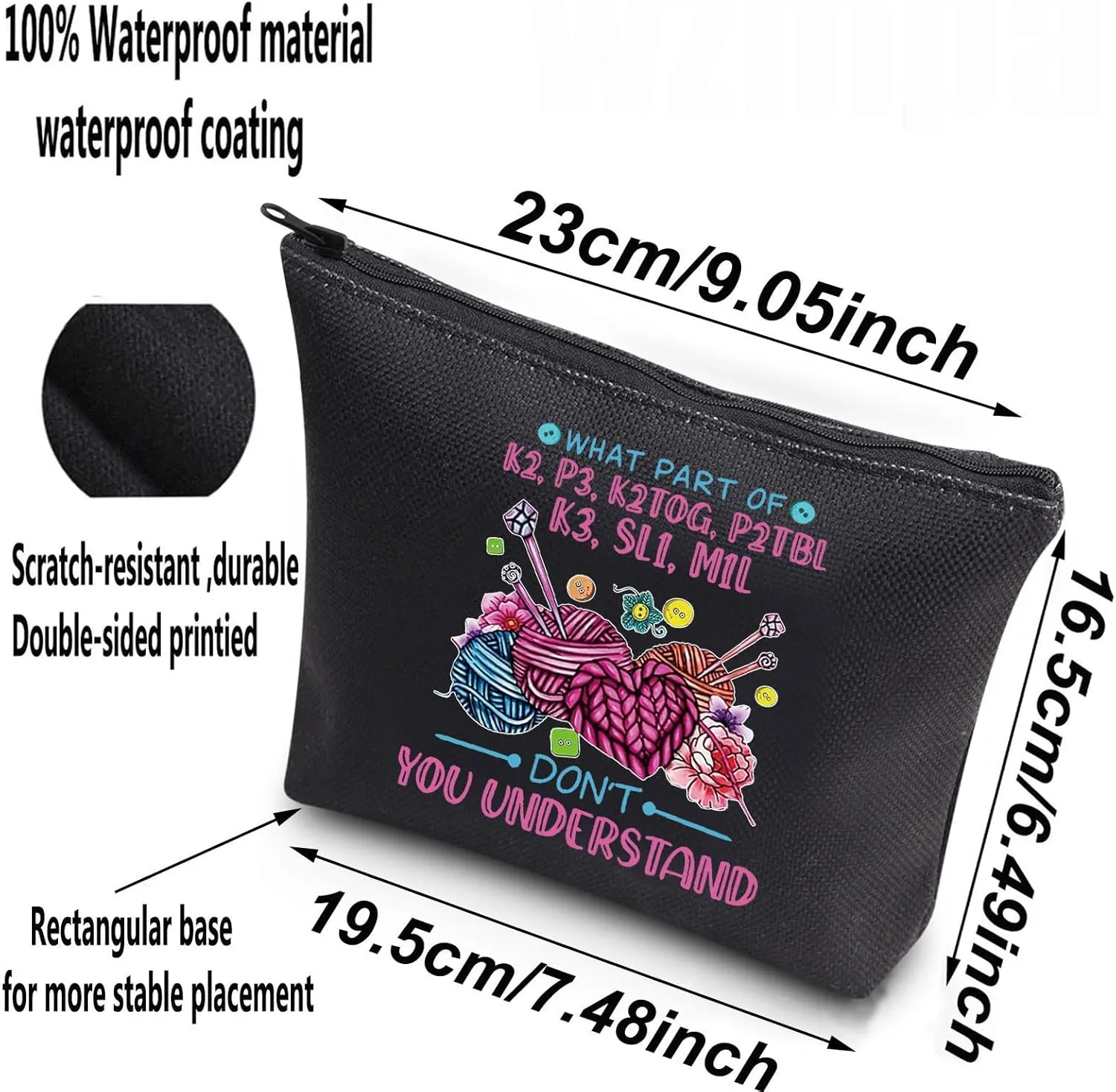 WZMPA Funny Knitting Cosmetic Bag Yarn Collector Gift What Part Don't You Understand Makeup Zipper Pouch Bag Knitter Merchandise (Don't Understan BL)