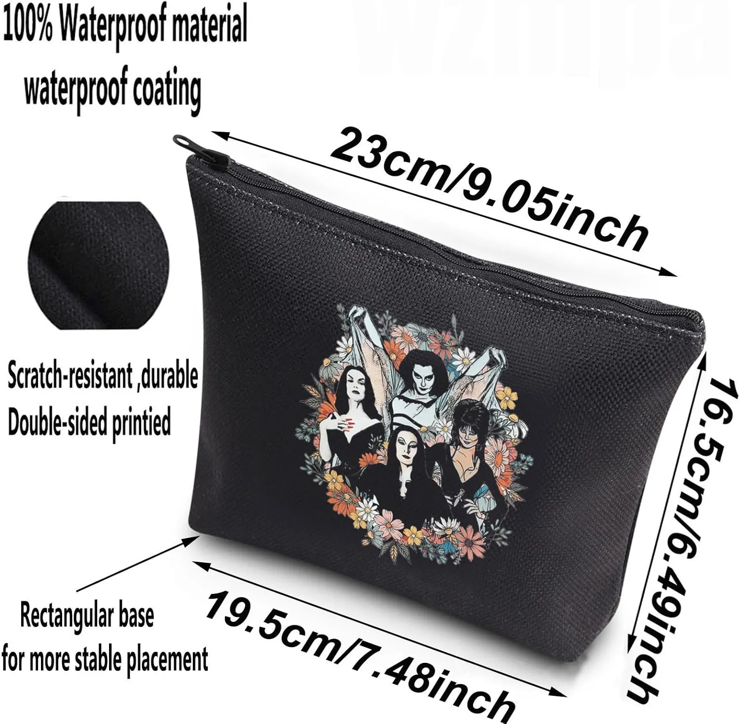 WZMPA Goth Queens With Flowers Cosmetic Bag Lily & Morticia & Vampira Fans Gifts Ghoul Gang Makeup Zipper Pouch Bag(Goth Queens With Flowers)
