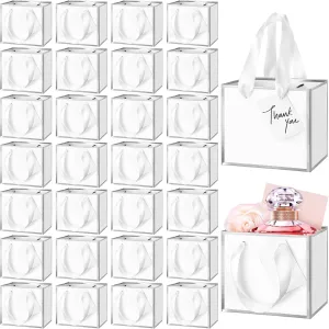 Yeaqee 50 Pcs Mini Metallic Foil Gift Bags with Handles 4x4.75x2.25'' Tiny Thank You Favor Bags Bulk with Tag for Easter Mother's Day Wedding Favor Birthday Bridal Shower Party(White, Silver)