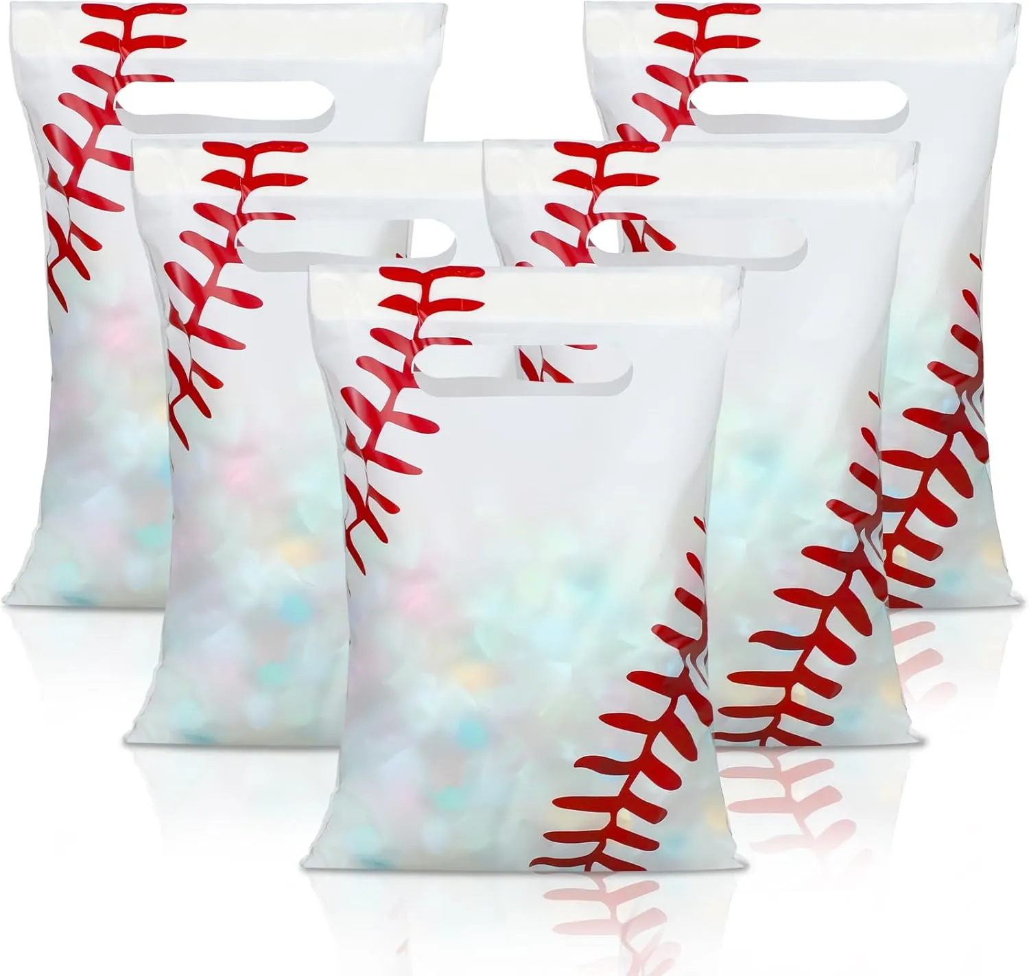 Yeaqee 50 Pieces Baseball Gift Bags with Handle Baseball Treat Cellophane Bags Candy Party Favors for Team Birthday Decoration Gift Sport Themed Party Supplies, White