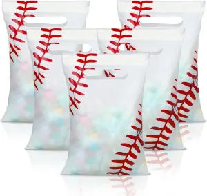 Yeaqee 50 Pieces Baseball Gift Bags with Handle Baseball Treat Cellophane Bags Candy Party Favors for Team Birthday Decoration Gift Sport Themed Party Supplies, White