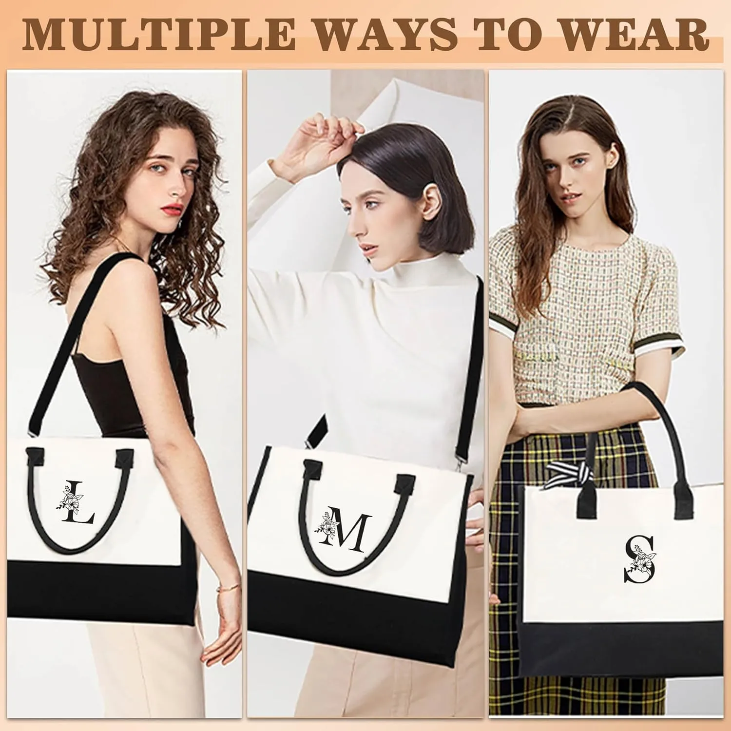 YOOLIFE Mothers Day Gifts for Women - Initial Tote Bag & Makeup Bag, Birthday Gifts for Women Mom Wife Teacher Friend